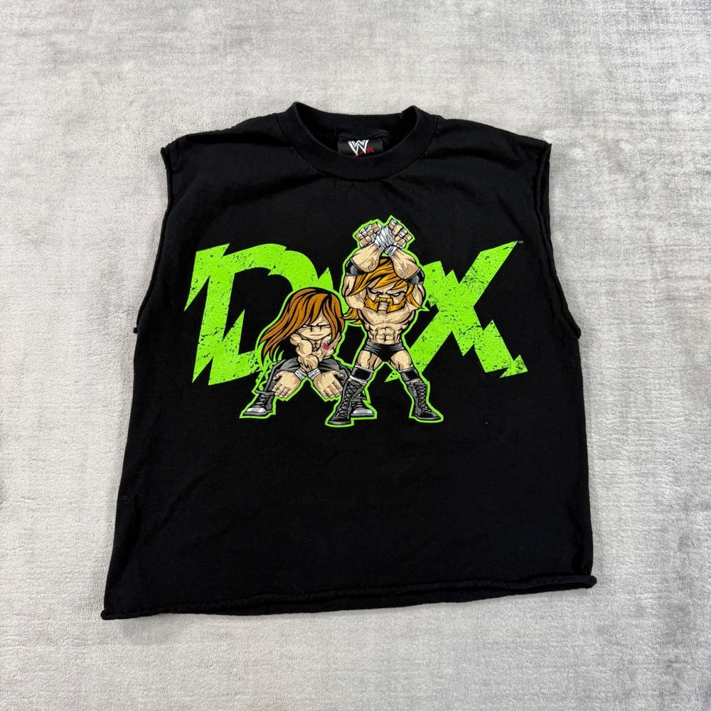 WWE DX Shirt Youth Small Black Distressed Wrestling Shirt Sleeveless Tank Y2K
